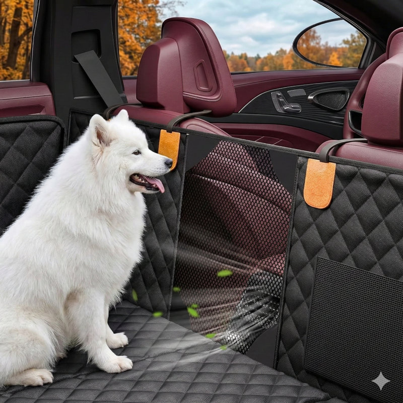 Système d'extension de siège arrière pour canins avec housse de siège d'automobile à base rigide pouvant supporter jusqu'à 400 livres, protecteur de siège arrière avec fenêtre de visualisation en filet, hamac imperméable pour animaux de compagnie convenant aux voitures, VUS et camions.
