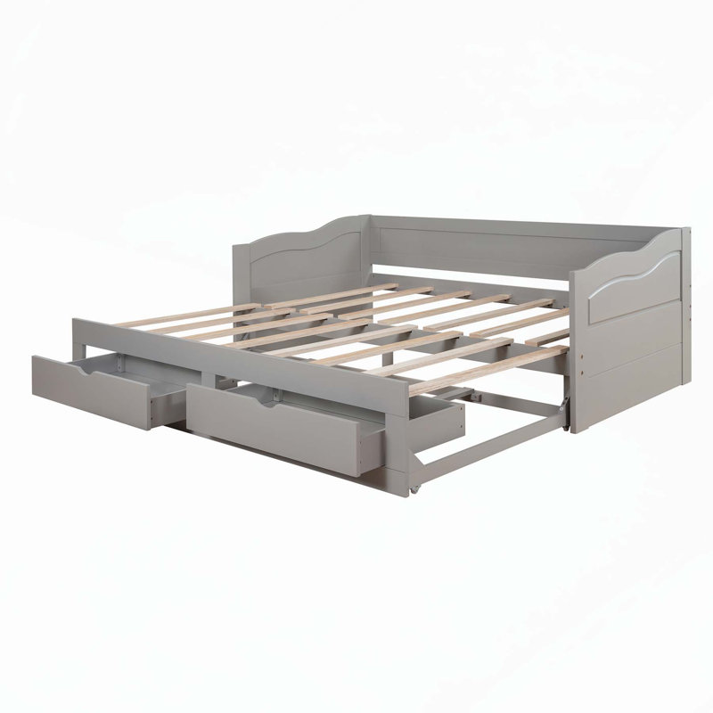 Lit de jour polyvalent en bois avec lit gigogne et rangement pour toutes les pièces, Gris