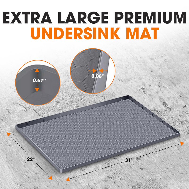 Waterproof Silicone Undersink Mat with Drainage - Extra Large, 31" W x 22" D
