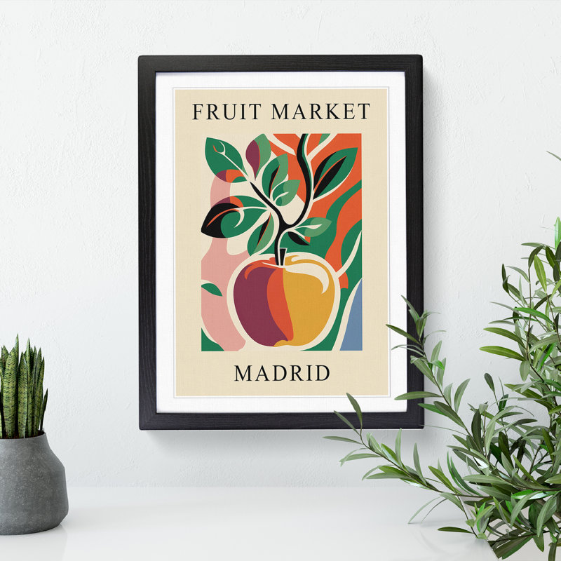Madrid Fruit Market Exhibition Apple - Single Picture Frame Print on Wood, 34cm H x 25cm W x 2cm D