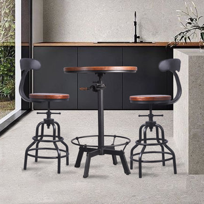 Ensemble de table de bar à 3 manivelles (33,47 po à 39,37 po) et 2 tabourets de dossier (20,5 po à 25,6 po) Ensemble pour la cuisine de pub