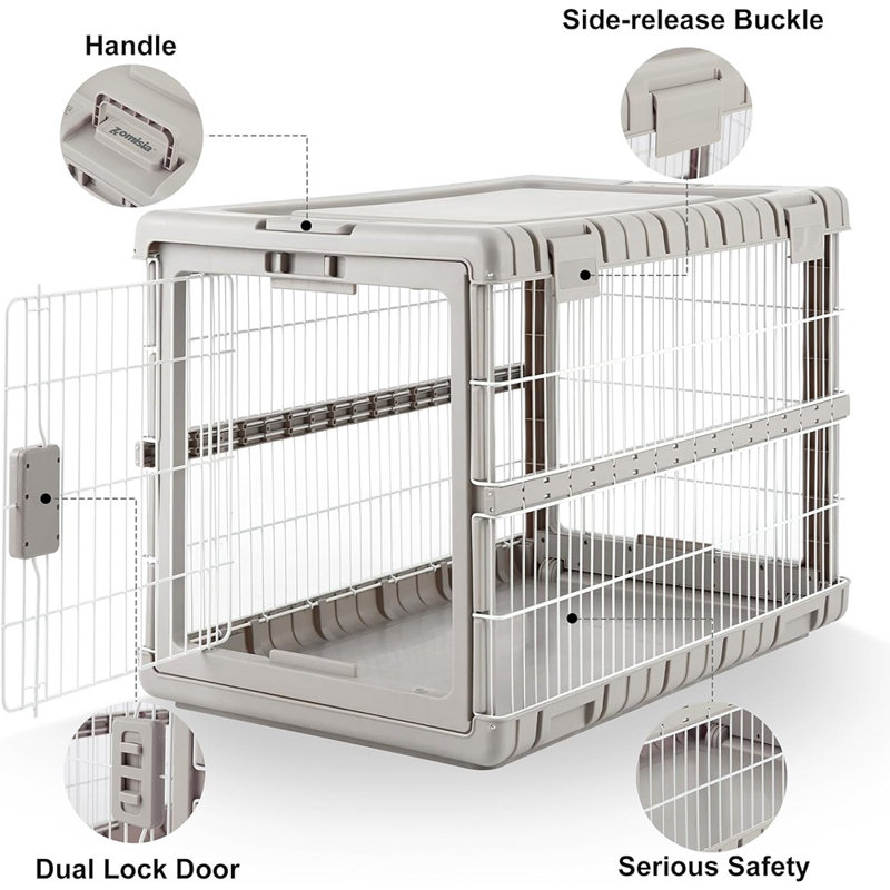 Cage pliable pour chien - Grande race, cage en acier robuste, utilisation à l'intérieur, conception pliable avec 2 roues lisses, finition beige