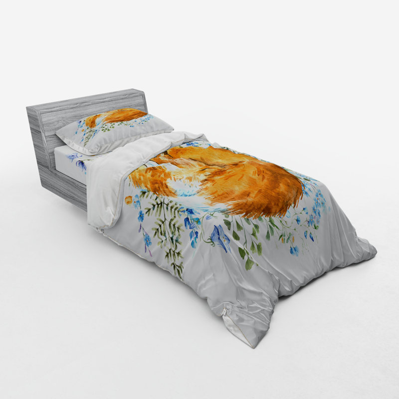 Twin XL Orange and Blue Fox Kids' Duvet Cover Set