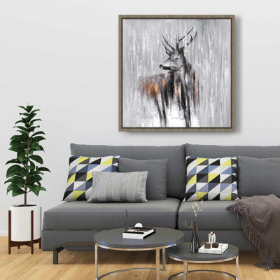 Deer in the Forest - Framed Canvas for Home Decor