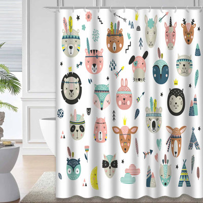Dessin de mignon rideau de douche boho avec 12 crochets