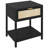 Boho Bedside Table with Drawer, Open Shelf and Rattan Element Black