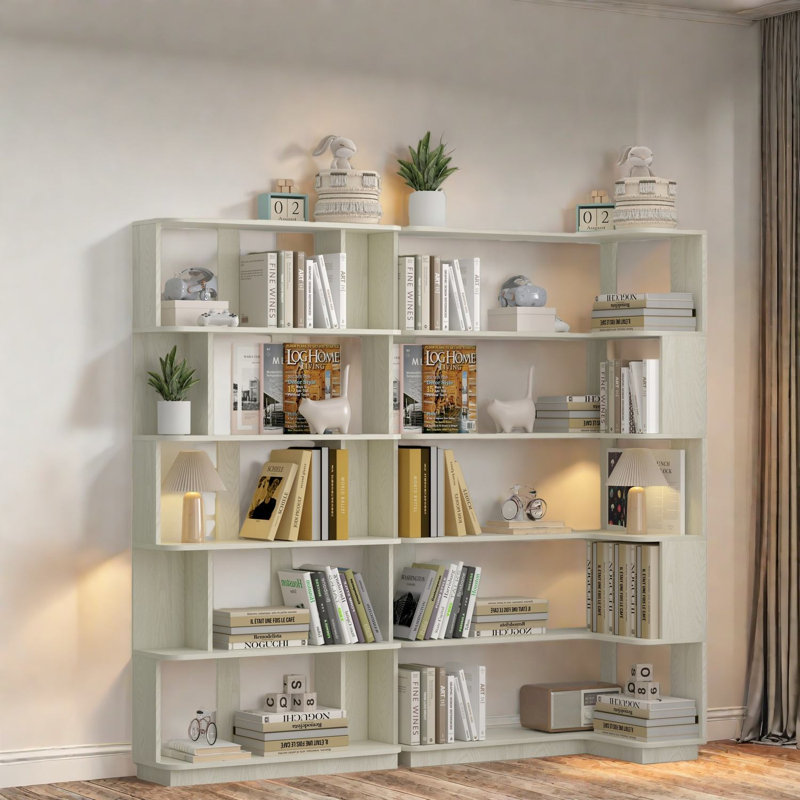 Ensemble de bibliothèques extensibles peu encombrantes, chêne blanc en MDF, pour un usage domestique moderne