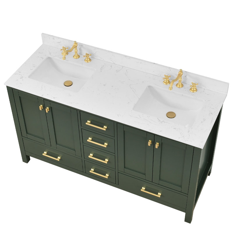 60-inch Bathroom Vanity With Engineered Stone Top, Green