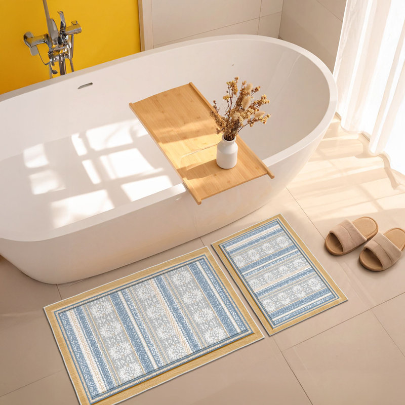 Soft Blue Bathmat Set (2 Pieces) | 100% Polyester, 1.6 x 2.0 ft & 2.0 x 3.3 ft | 650 g/m², 0.2 in Pile Height, Non-Slip Dot Base | Machine Washable, Durable & Easy to Clean | Perfect for Bathroom Décor