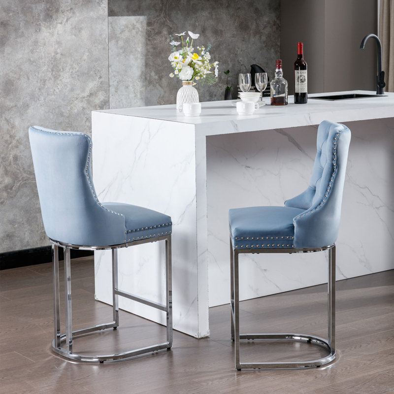 Tabouret de comptoir 26 po Jeshwa, Bleu clair