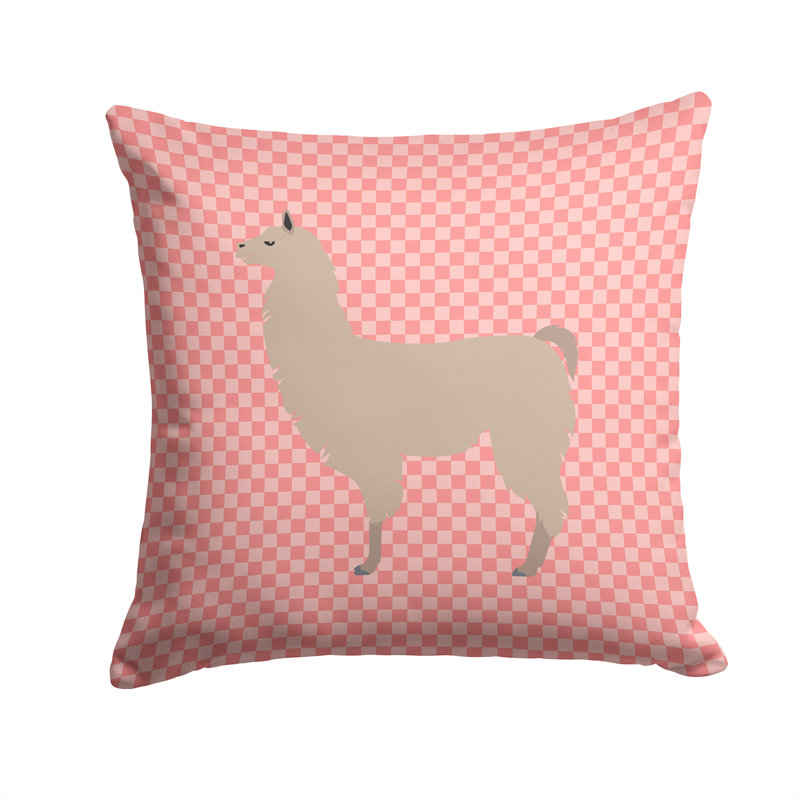 Coussin décoratif extérieur carré llama check, 14 po x 14 po, Rose