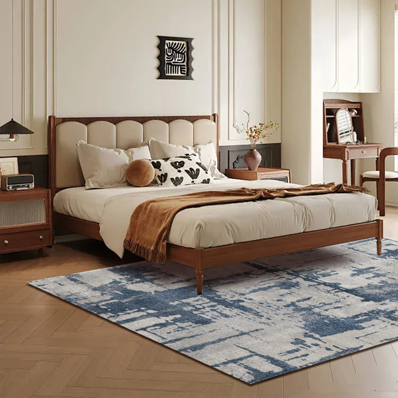 Tapis moderne et abstrait, tapis bleu gris vieilli avec envers antidérapant, tapis durable résistant aux taches pour l'entrée, le salon, la chambre à coucher, la salle à manger (plusieurs tailles)