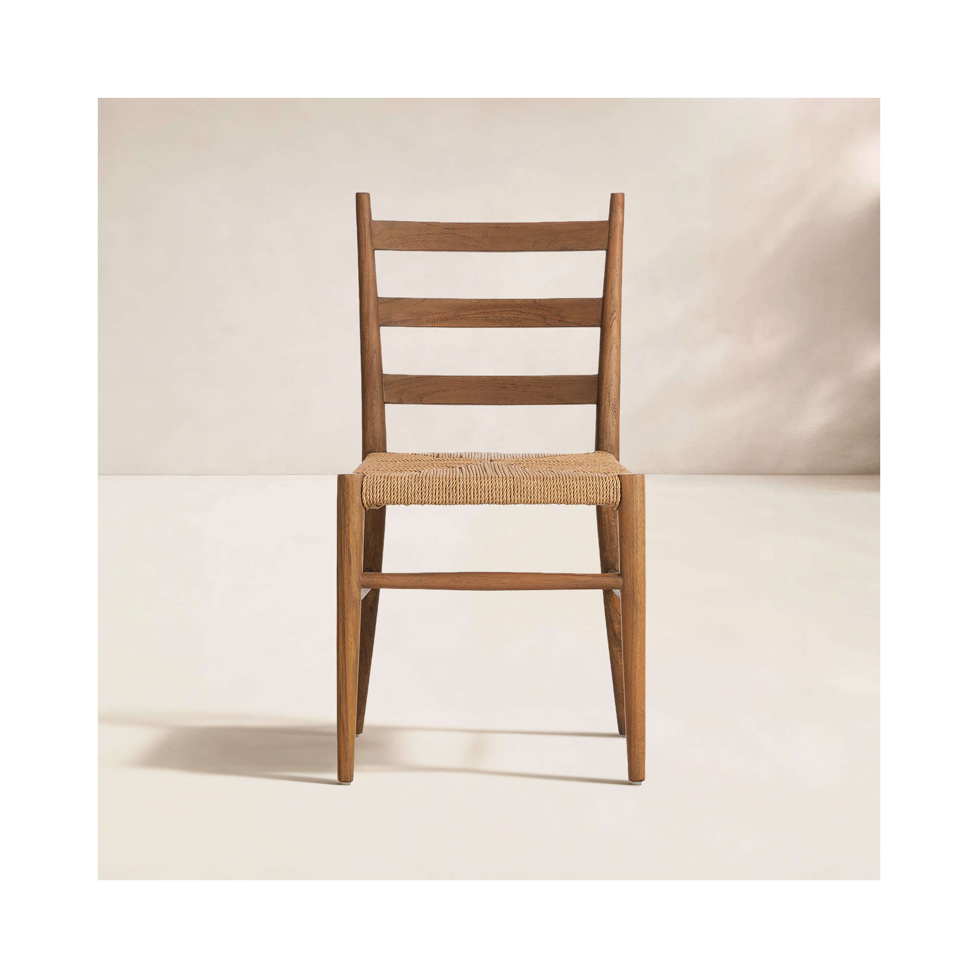 Chopin Teak Wood Premium All-Weather Wicker Outdoor Dining Side Chair, Stained Toasted Brown