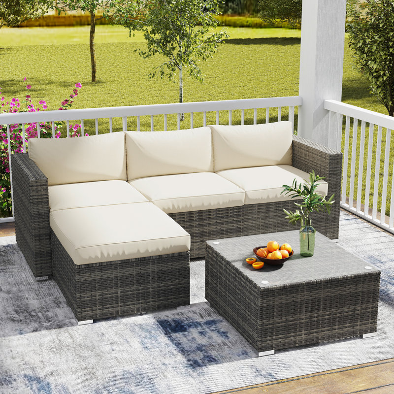 5-Piece Wicker Patio Furniture Set, Beige/Gray