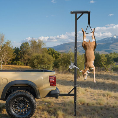 Truck Hitch Game Hoist, 500 lbs Load Capacity, Hunting Deer Hoist with 2-inch Receiver, 360-Degree Swivel Shaft & Adjustable Height, Includes Gambrel Winch for Skinning & Cleaning Game