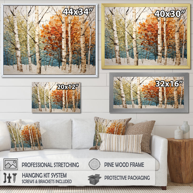 Bouleau saisonnier bois de bouleau III - arbre, art mural, H 24 po x l 32 po x P 1 po, Cadre flottant noir