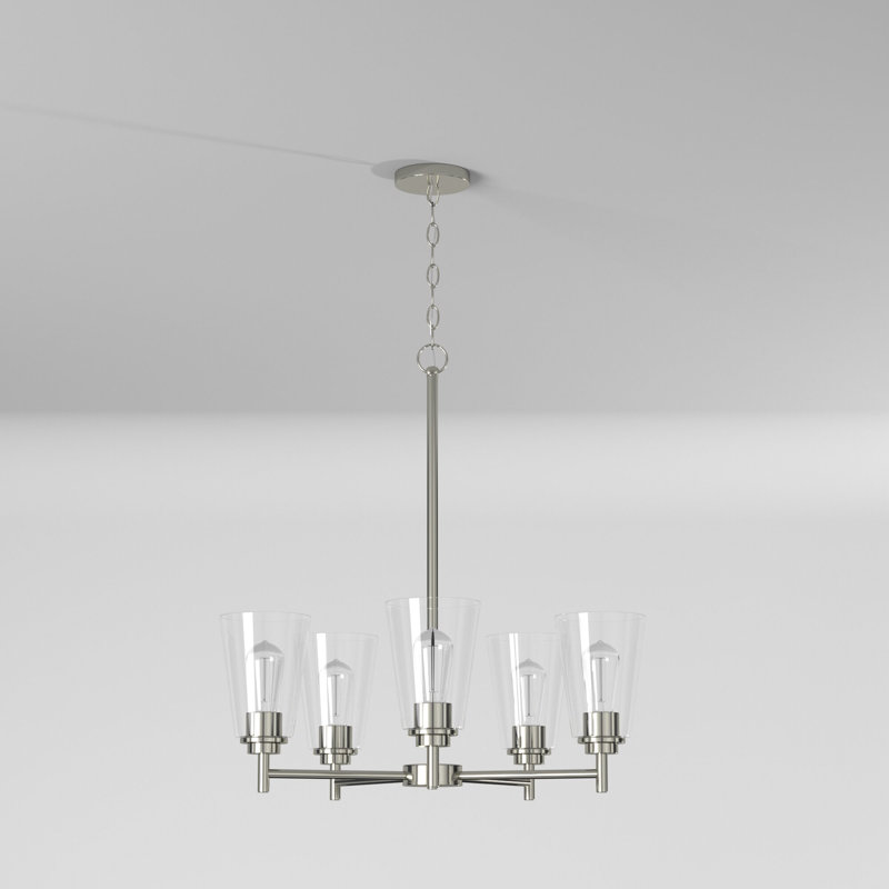 5 - Light Steel Dimmable Chandelier, Satin Platinum