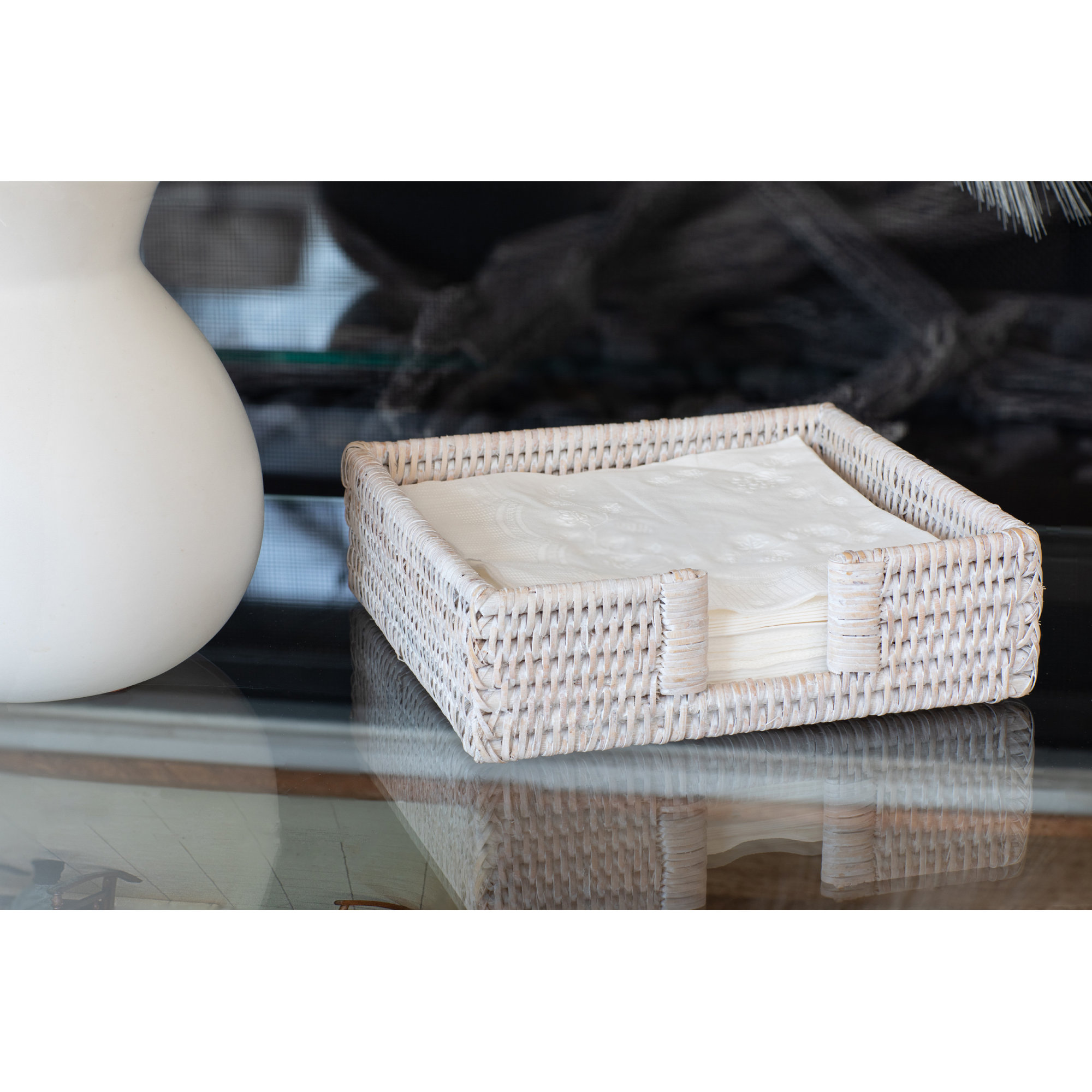 Camden Luncheon with Cutout Napkin Holder, White Wash