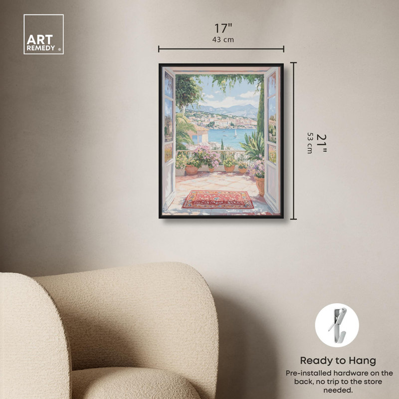 «Room with a View» par Art Remedy, H 21 po x l 17 po, Cadre flottant noir