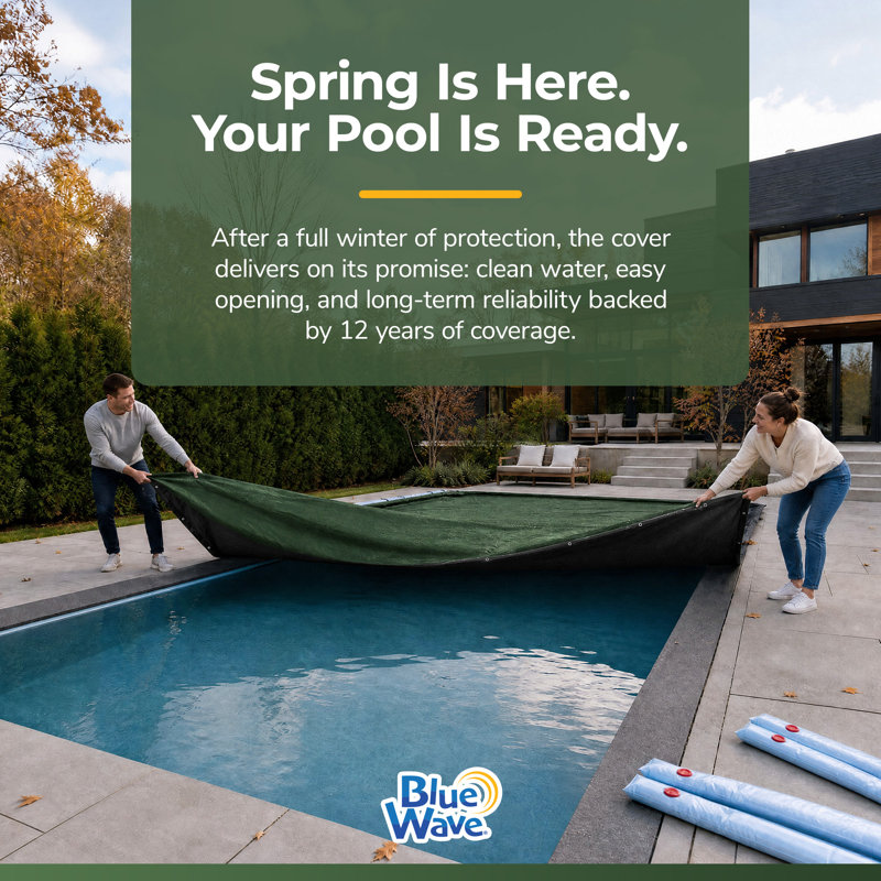 Blue Wave Arctic Armor 20-ft x 44-ft Rectangular In Ground Pool Winter Cover, Heavy Duty Solid Pool Tarp, 10x12 Scrim Polyethylene, 5-ft Overlap, Grommets, Cable and Winch