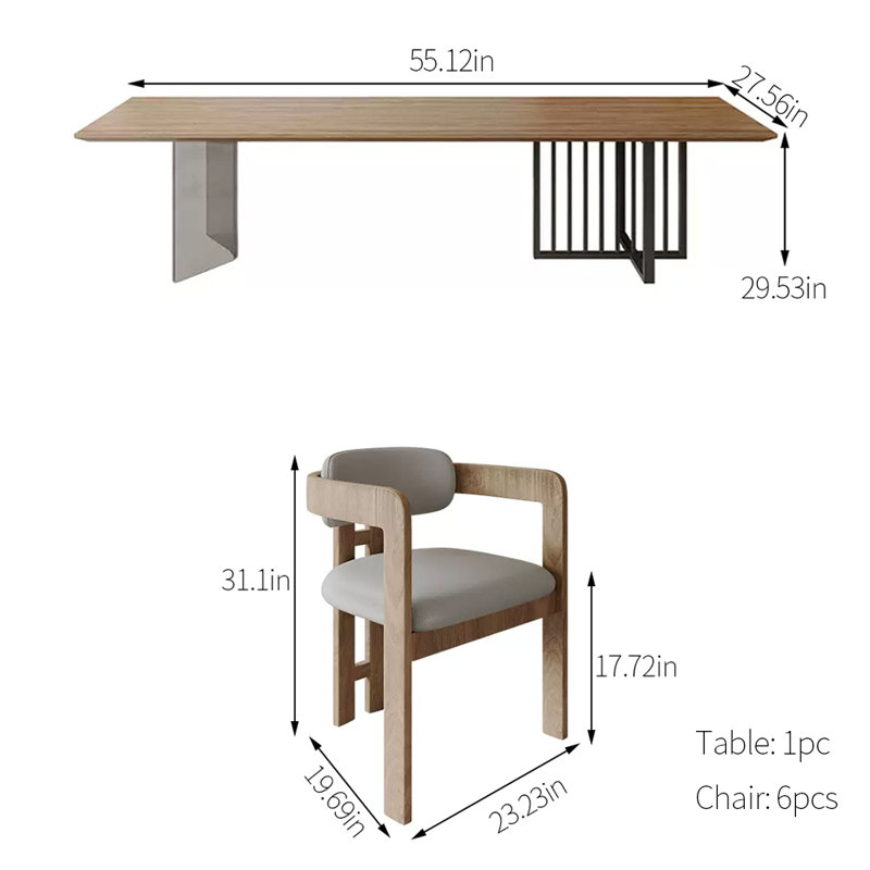 6 - Person Solid Wood Top Double Pedestal Dining Set, 29.53"H x  55.12"L x 27.56"W