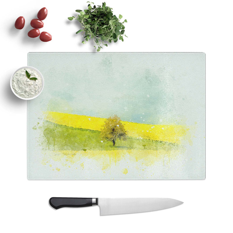 Glass Lone Tree in A Yellow Meadow in Abstract Chopping Board, 28.5 cm W x 20 cm L