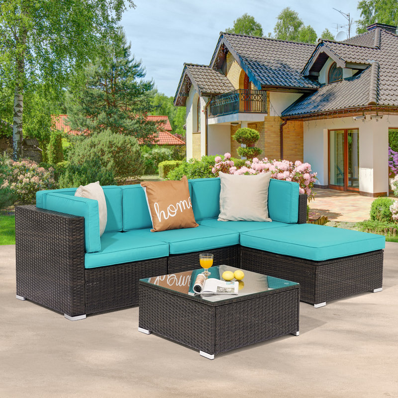Brookwood 3 - Person Modular Patio Conversation Set with Cushions, Blue