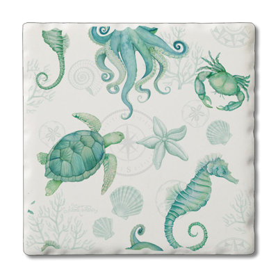 Beach Therapy Sea Life Single Tumbled Tile Coaster Create Your Own Set