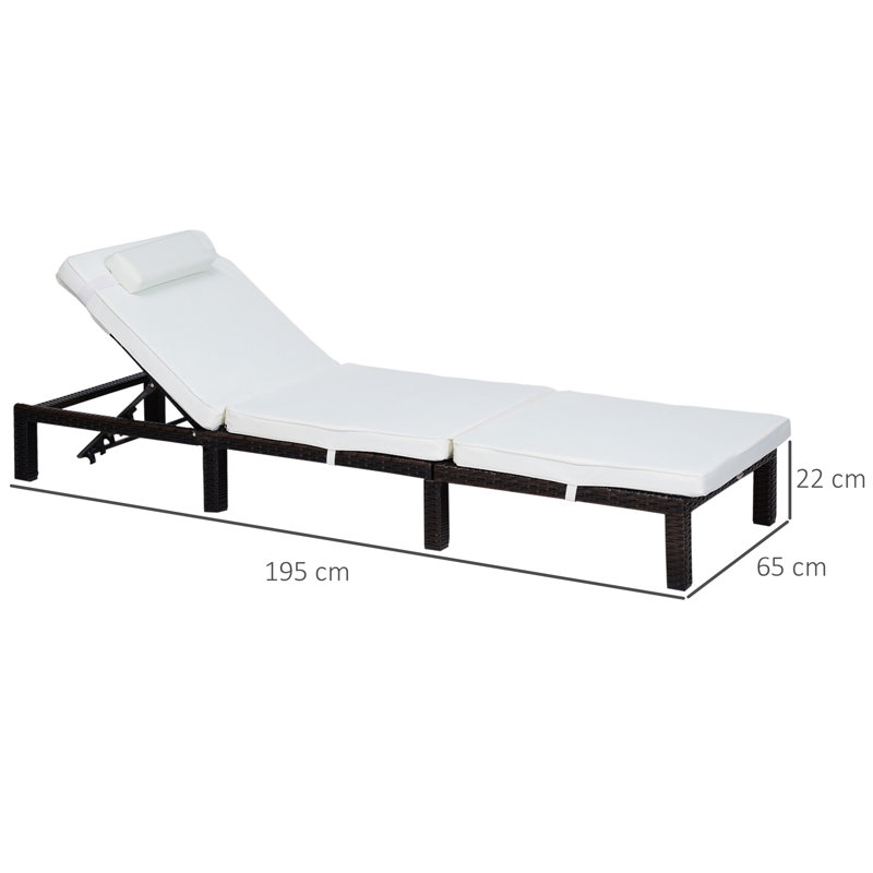 Vinson 195cm Long Reclining Single Chaise with Cushions, Cream