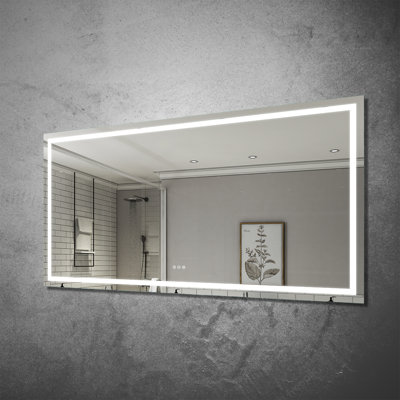 42"H x 84"W Wall Mounted Bathroom Frameless LED Mirror Anti- Fog With Dimmable Light Touch Sensor