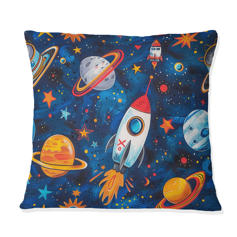 Coussin décoratif bleu, bleu et rouge, 16" x 16"