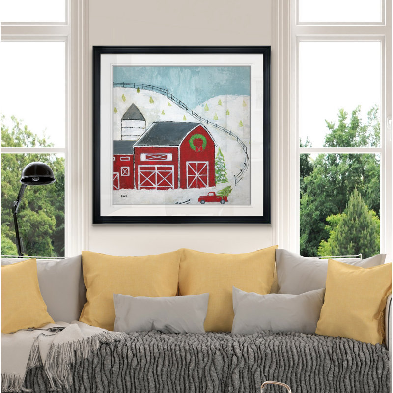 « christmas grange », peinture, H 16 po x l 16 po x P 1,5 po, Cadre noir