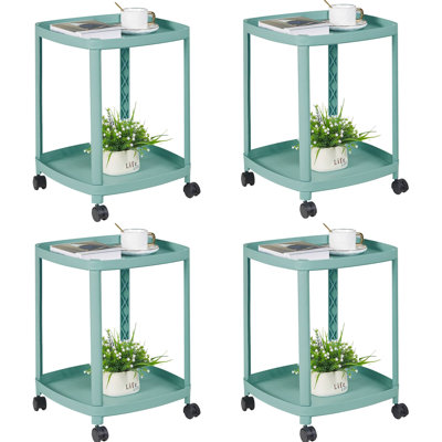 Ensemble de 4 tables de chevet avec roulettes, table de chevet en plastique à 2 niveaux avec tablettes de rangement et table de chevet mobile pour la chambre à coucher (ensemble de 4)