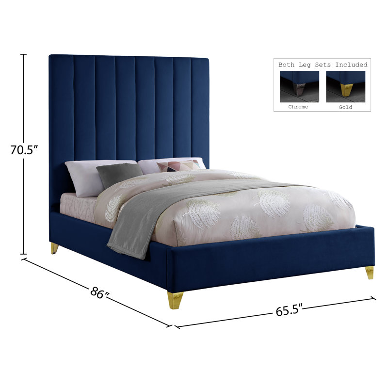 Lit plateforme tapissier Sibert, Grand, Velours marine