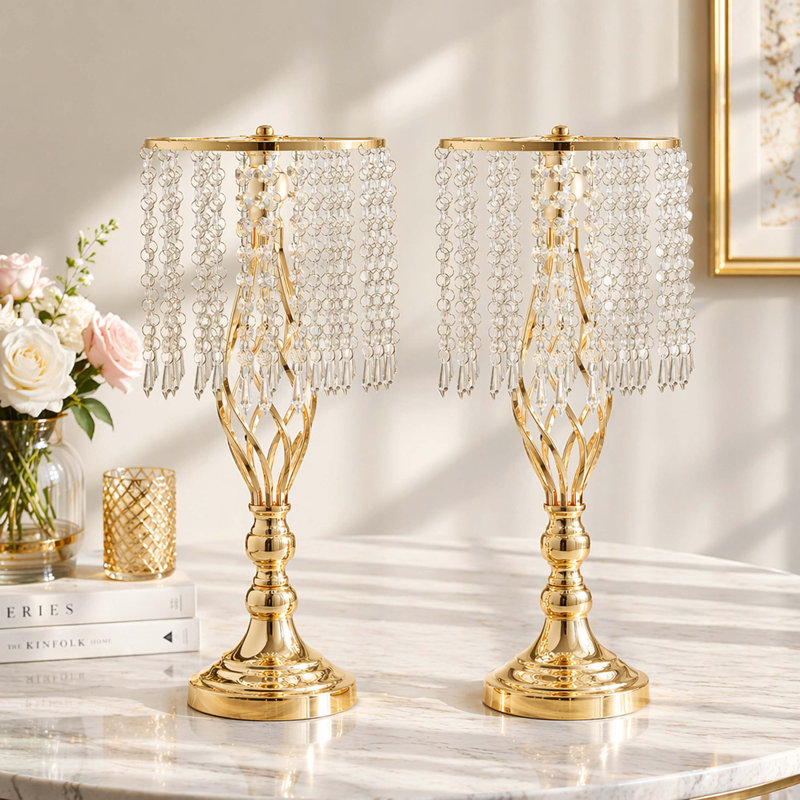 Support de centre de table floral en acier au carbone en forme de spirale en or français, élégant vase de mariage en cristal drapé pour mariage et événement