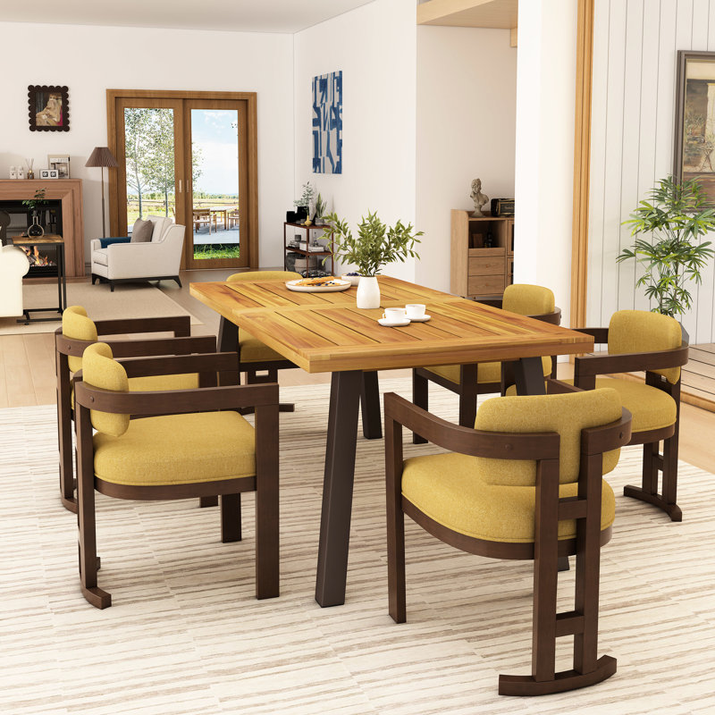 Chaises de salle à manger en bois pour l'intérieur rembourrées 2 en jaune et noyer - construction en bois d'hévéa