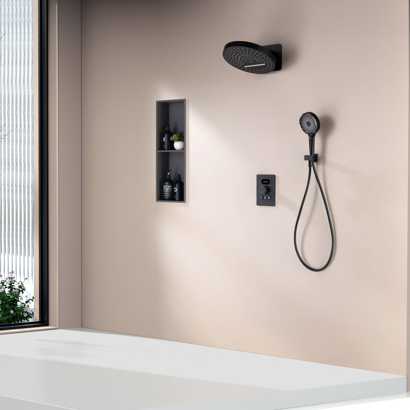 Système de douche complet avec valve brute, Noir mat