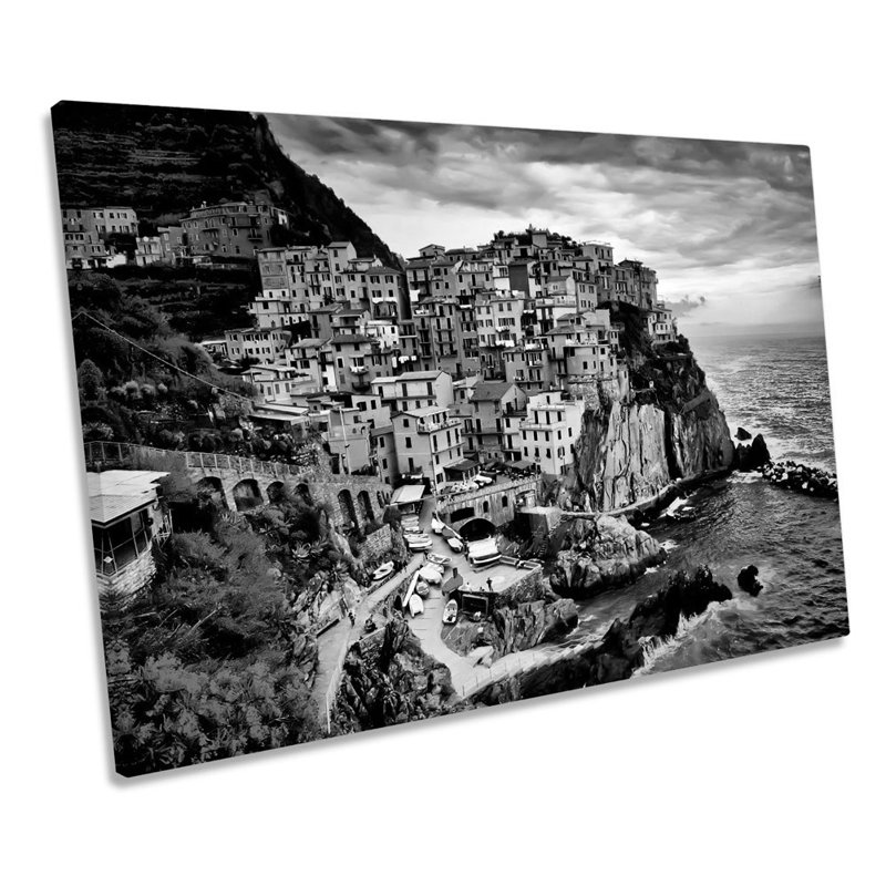 Manarola Liguria Italy B&W - Wrapped Canvas Print, 61cm H x 91.4cm W x 4cm D