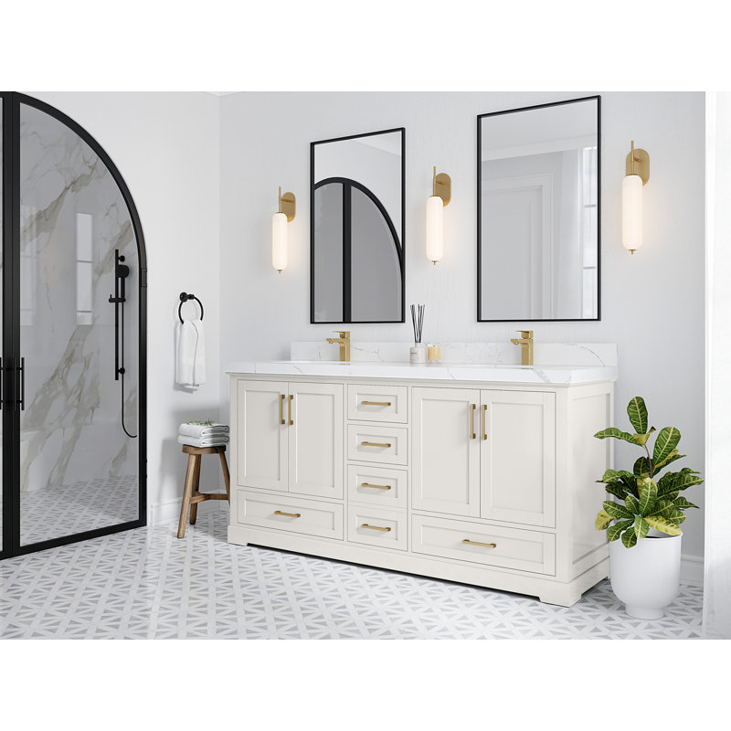 Boston 72 po X P 22 po D Meuble-lavabo double en albâtre avec bordure Palissandro Quartz