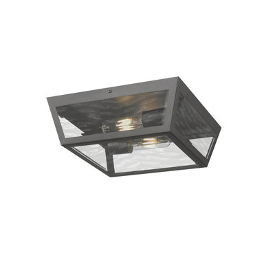 Madison 12" 2-Light Matte Black Coastal Outdoor Flush Mount With Waterglass Shade