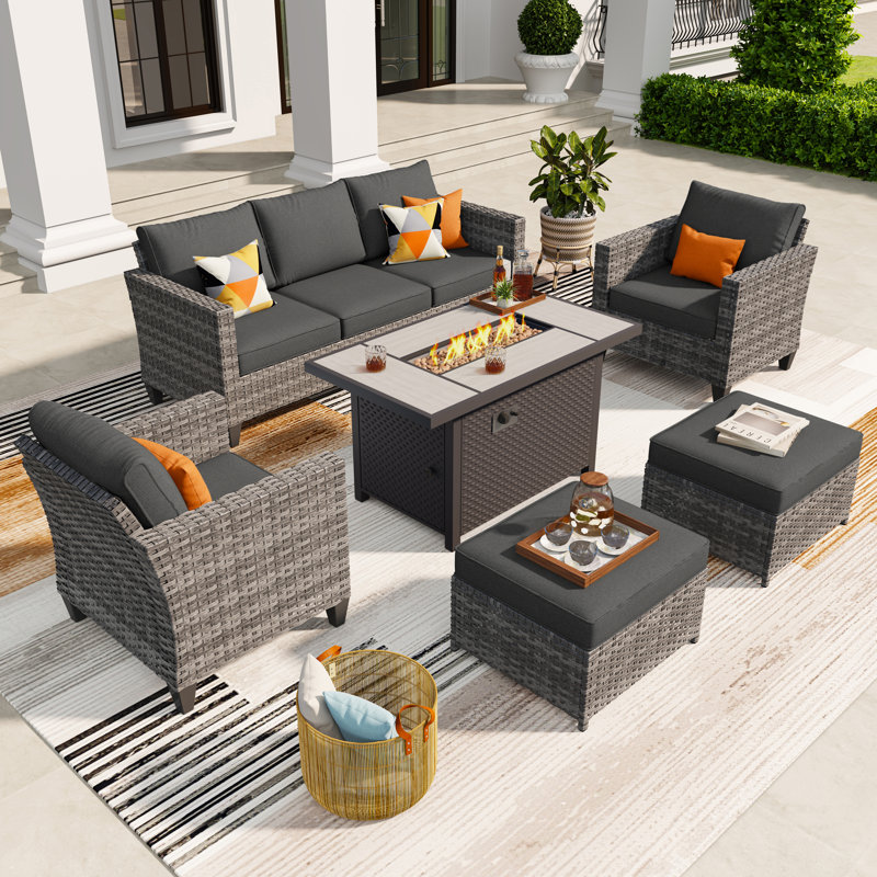 Townsey 5 - Person Patio Conversation Set with Cushions, Black, Yes