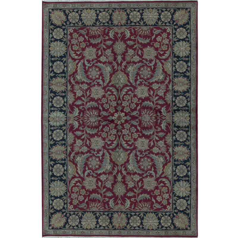 Tapis rouge et noir noué à la main de haute qualité