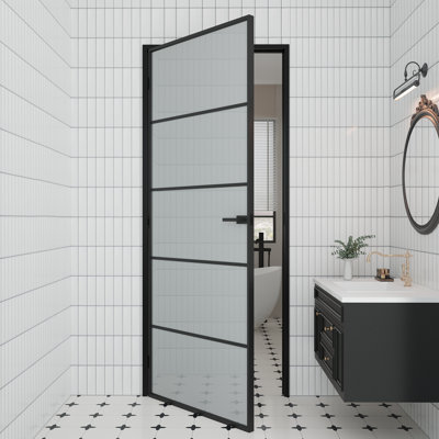 Interior 5-Lite Frosted Glass Aluminun Door Slab With Aluminun Jamb And Knob