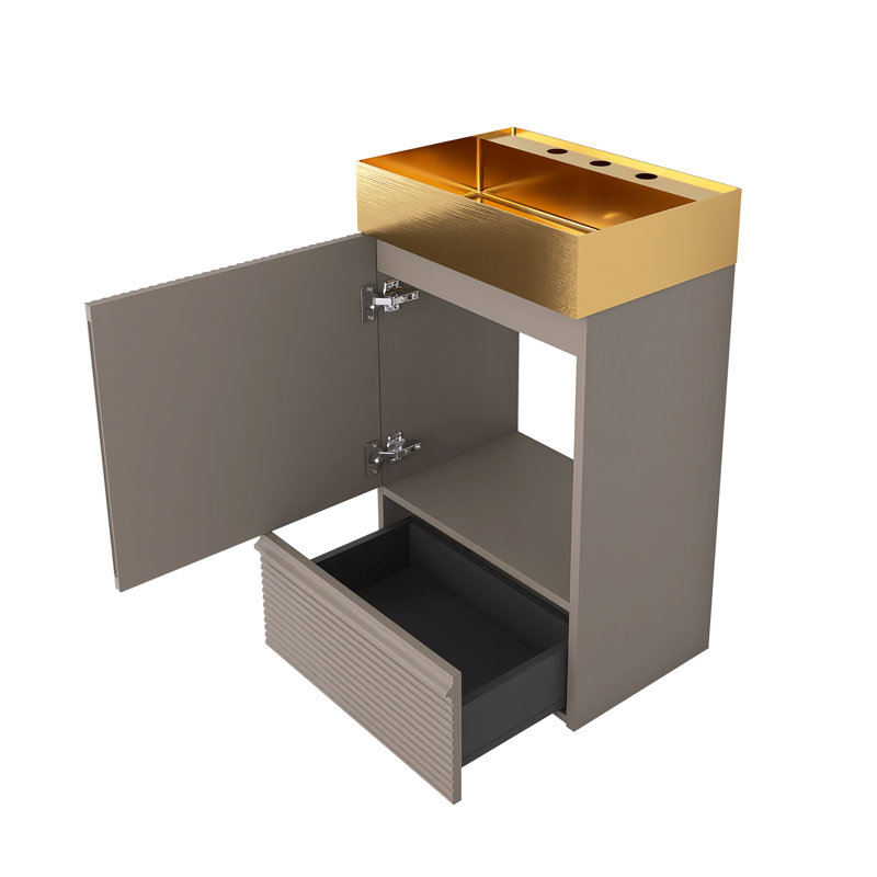 Meuble-lavabo autoportant 20 po en rouge avec comptoir intégré en acier inoxydable 304 brossé, Gris