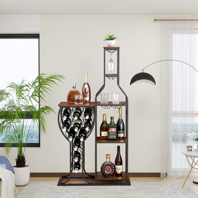 5-Tier Wine Rack Freestanding Floor, 11 Bottles Modern Wooden Wine Holder-Storage Cabinet For Home Bar, Kitchen, Dining Room Space Saving Bar Stand Wi by Trent Austin Design