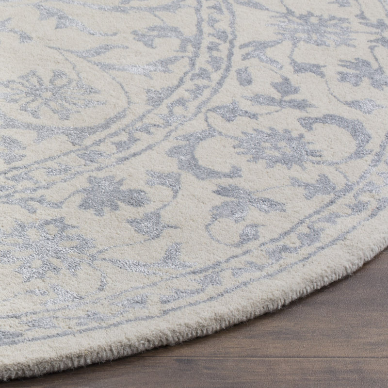 Daphne Hand Tufted Viscose/Wool Oriental Rug in Silver/Ivory, Round 6'