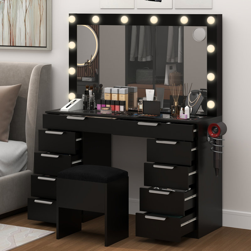 Makeup Vanity With 10 Drawers, Black