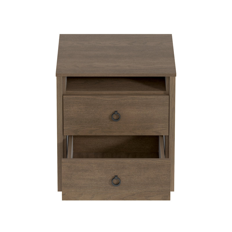 Celestique Transitional Two Drawer Nightstand With Shelf, Gray, Individual