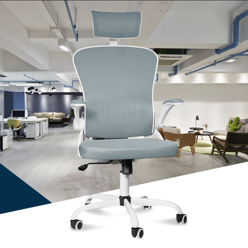 Jivka Cotton Task Chair with Headrest, Gray, White