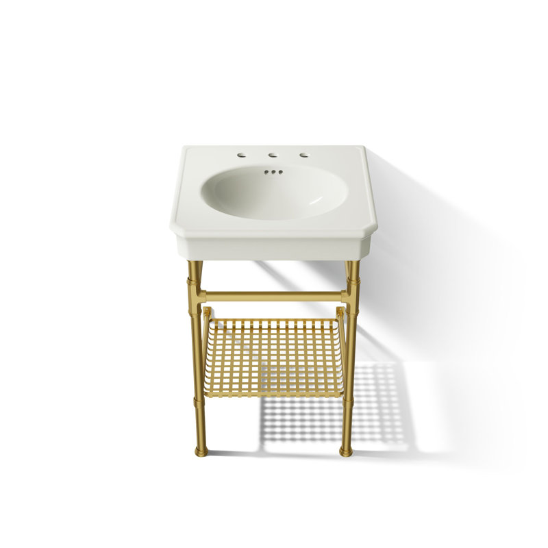 Claude by Studio McGee 24" Rectangular Console Table Bathroom Sink, Dune/Vibrant Brushed Moderne Brass, Widespread Faucet
